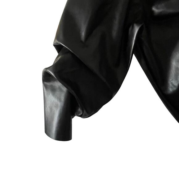 A.W.A.K.E. Mode Asymmetric Gathered Vegan Leather Top in Black Size Small - Picture 5 of 11